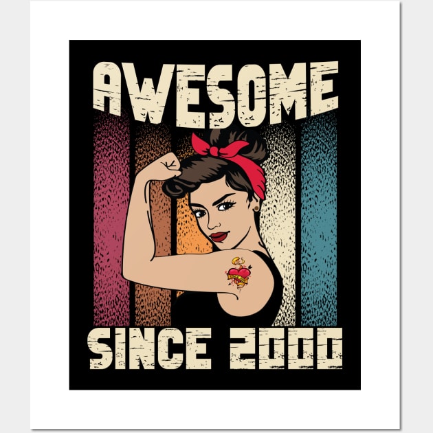 Awesome since 2000,22th Birthday Gift women 22 years old Birthday Wall Art by JayD World